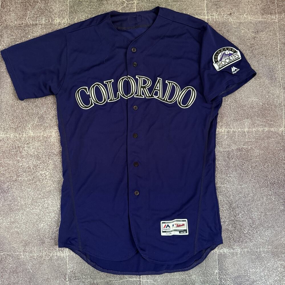 Men's Majestic Flex Base Colorado Rockies Purple Pro Cut Authentic Jersey Sz 44